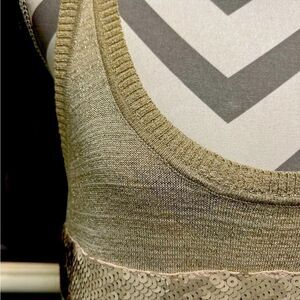 - Cache Y2K Cream with Gold Lightweight Sequined Tank Sweater